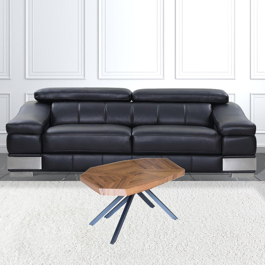 42" Brown And Dark Gray Solid Wood And Iron Free Form Coffee Table