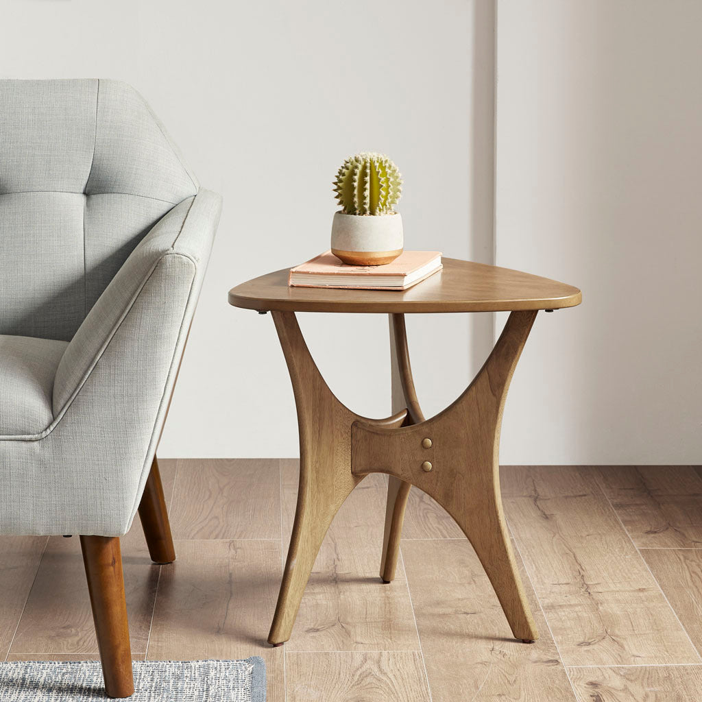 Triangular Wood Side Table – Unique Geometric Accent Piece