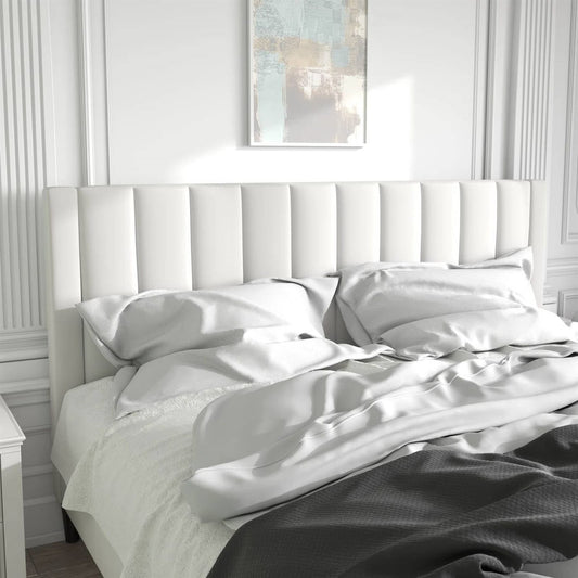 King Size White Velvet Platform Bed with Upholstered Headboard
