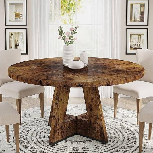 Round 4-Person Dining Table – Rustic Brown Wood Finish